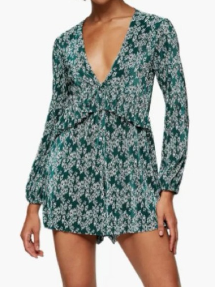 Topshop Plisse V Neck Romper